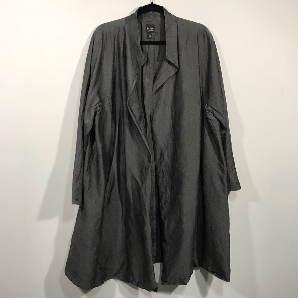 Eileen Fisher Metallic Gray Textured Silk Jacket